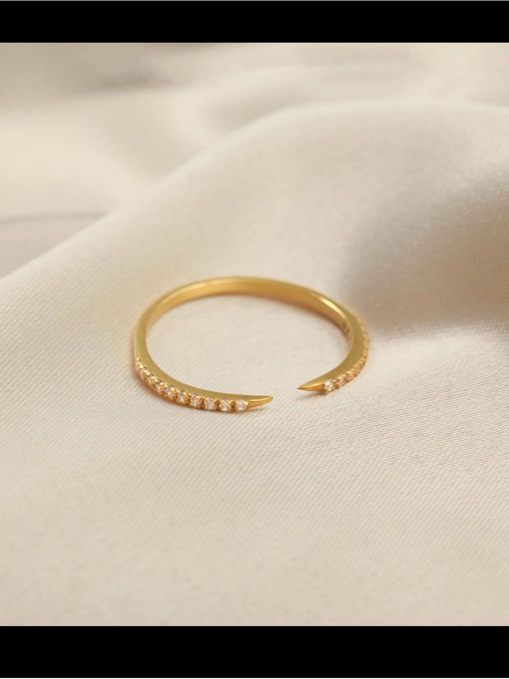 10K Gold Open Ring with Pavé Simulated Diamonds - Picture 2 of 4